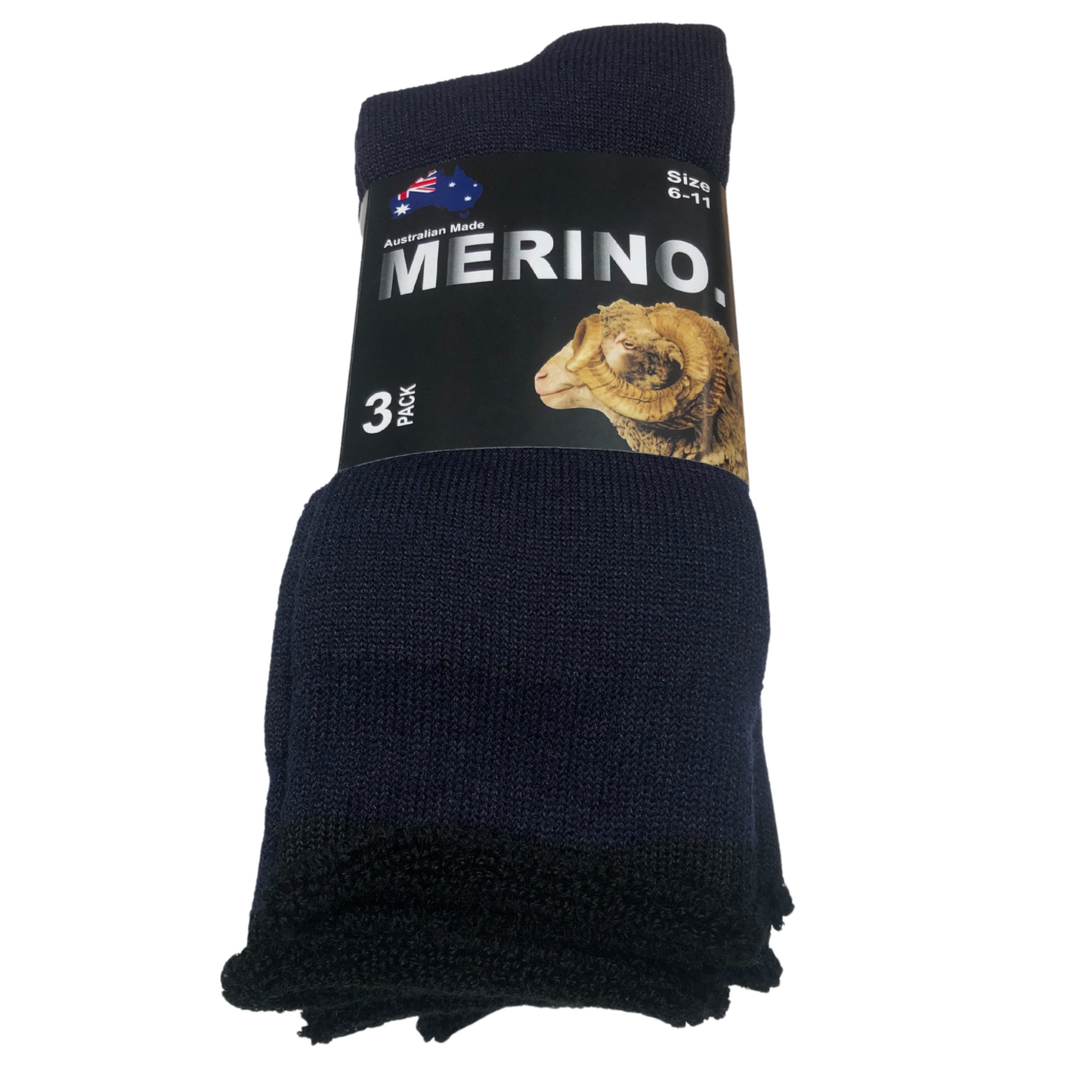 3 Pairs Navy Blue Merino Wool Socks - Mens Heavy Duty Premium Thick Work Socks w/ Cushion