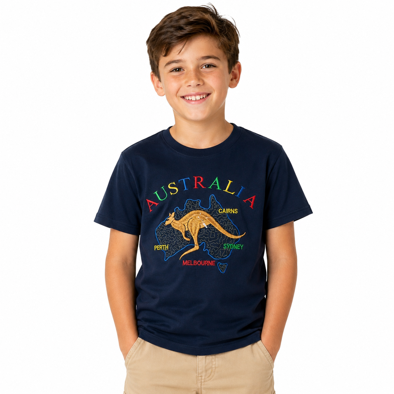 10X Kids Kangaroo Australia T Shirt Bulk Pack Navy Blue 100 Cotton Childrens Souvenir Gift Top