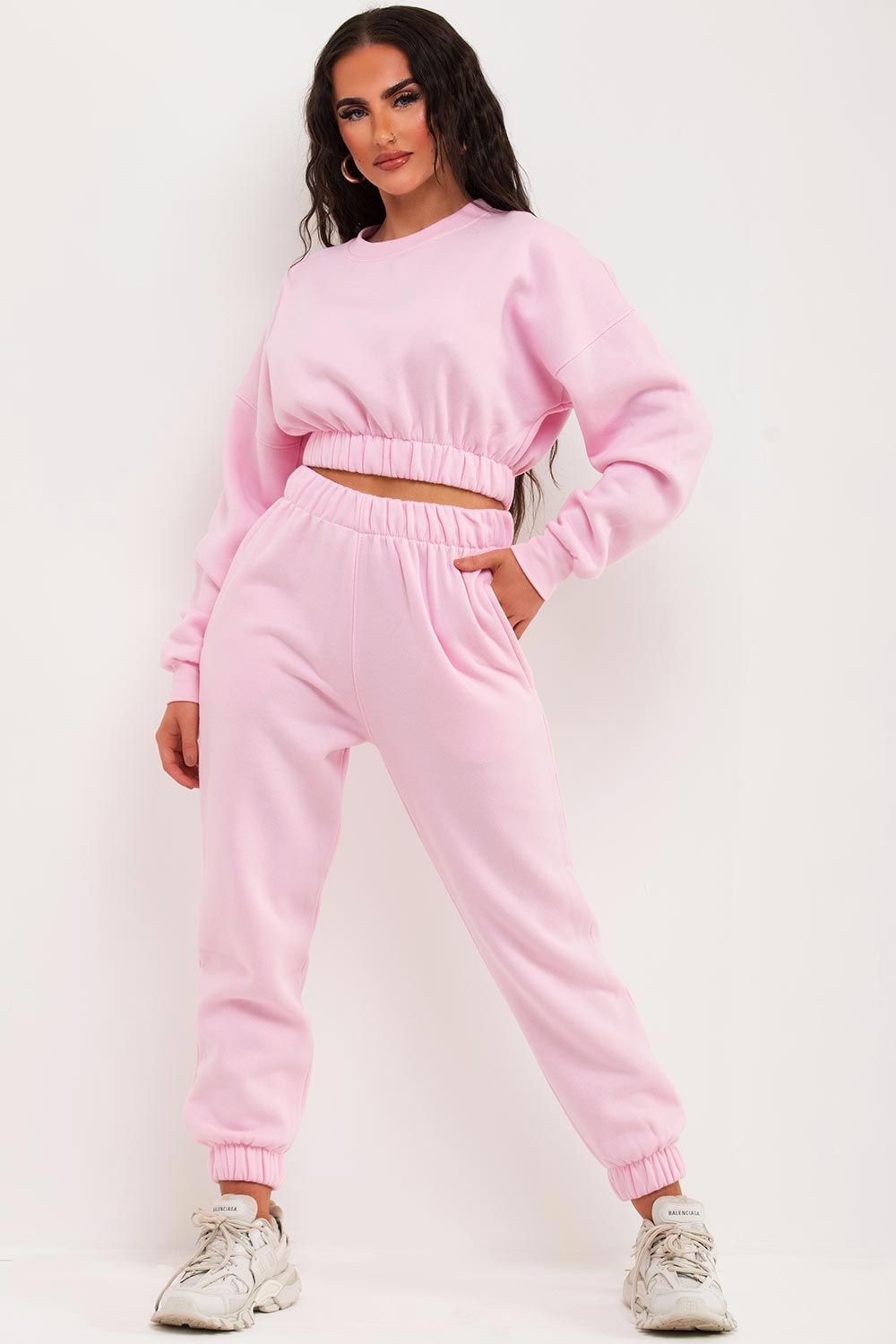 Crop Sweatshirt And Joggers Tracksuit Pink