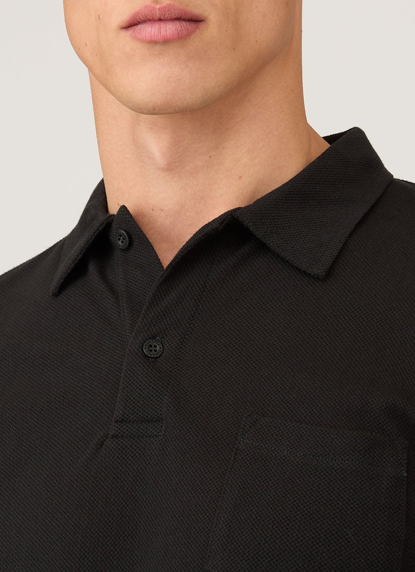 Mens Cotton Riviera Long Sleeve Polo Shirt In Black