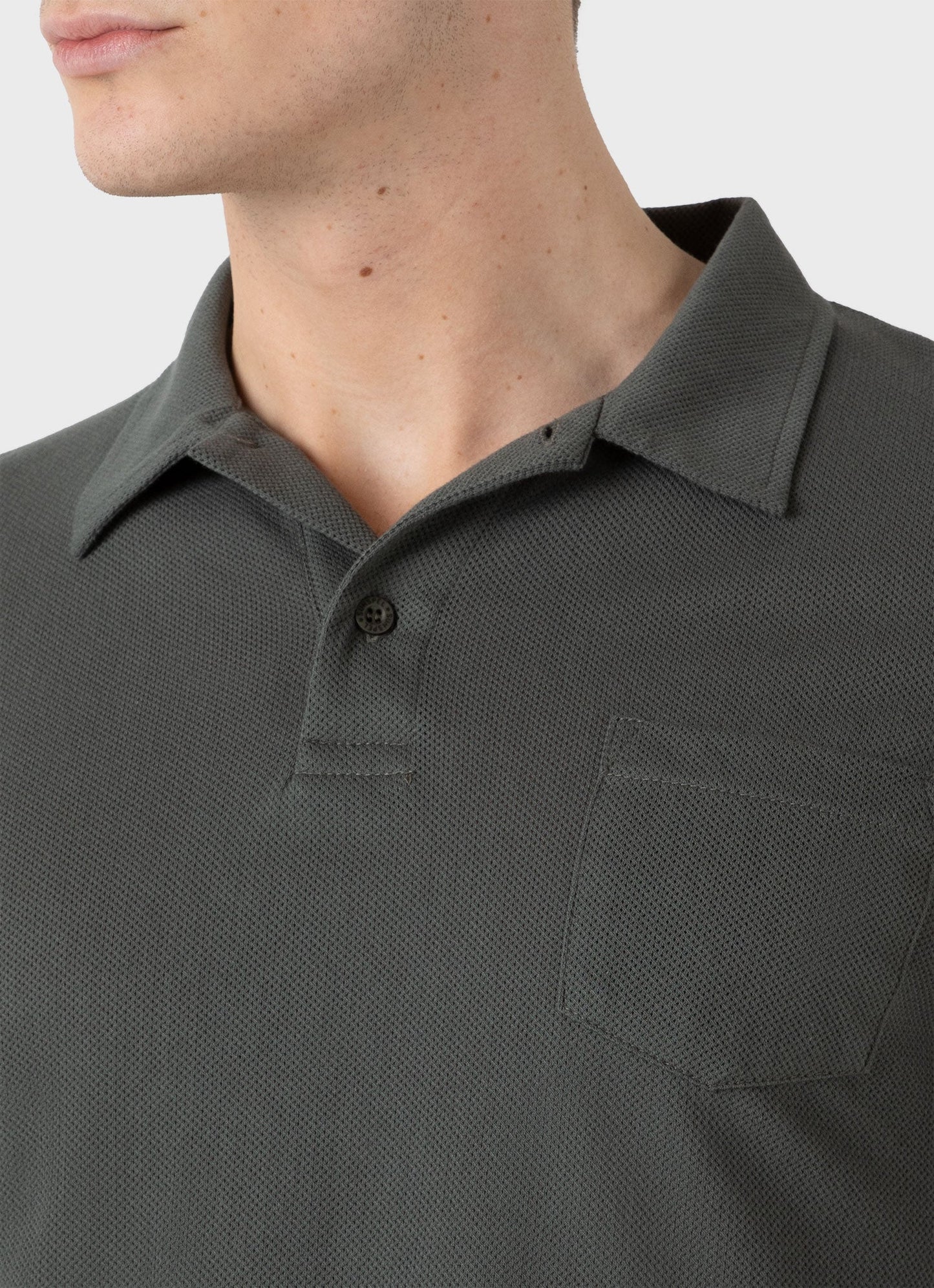 Mens Long Sleeve Riviera Polo Shirt In Drill Green Mpol1031 Gnhv