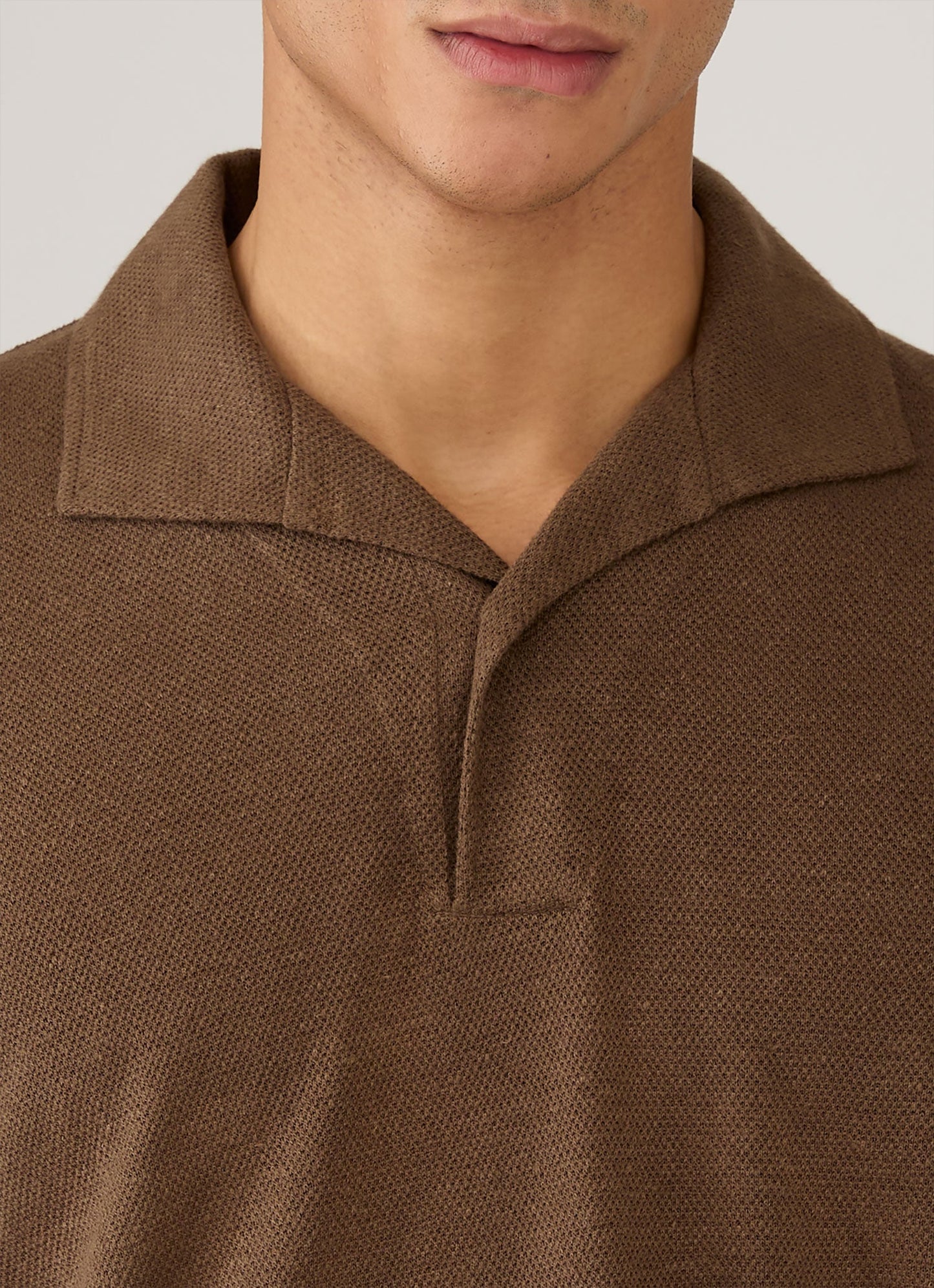Mens Linen Pique Polo Shirt In Dark Walnut Mpol1079 Brgw