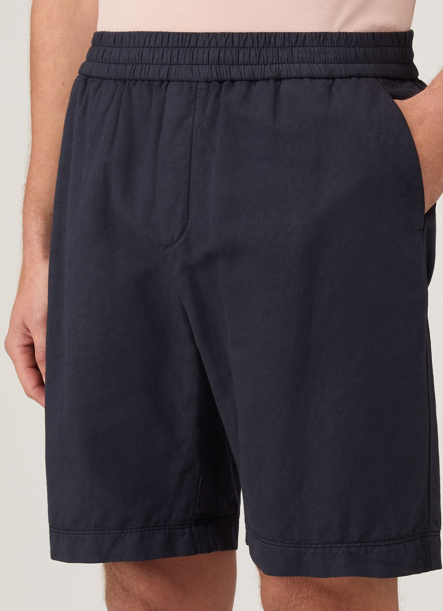 Mens Cotton Linen Drawstring Shorts In Navy Mshr3519 Buaa