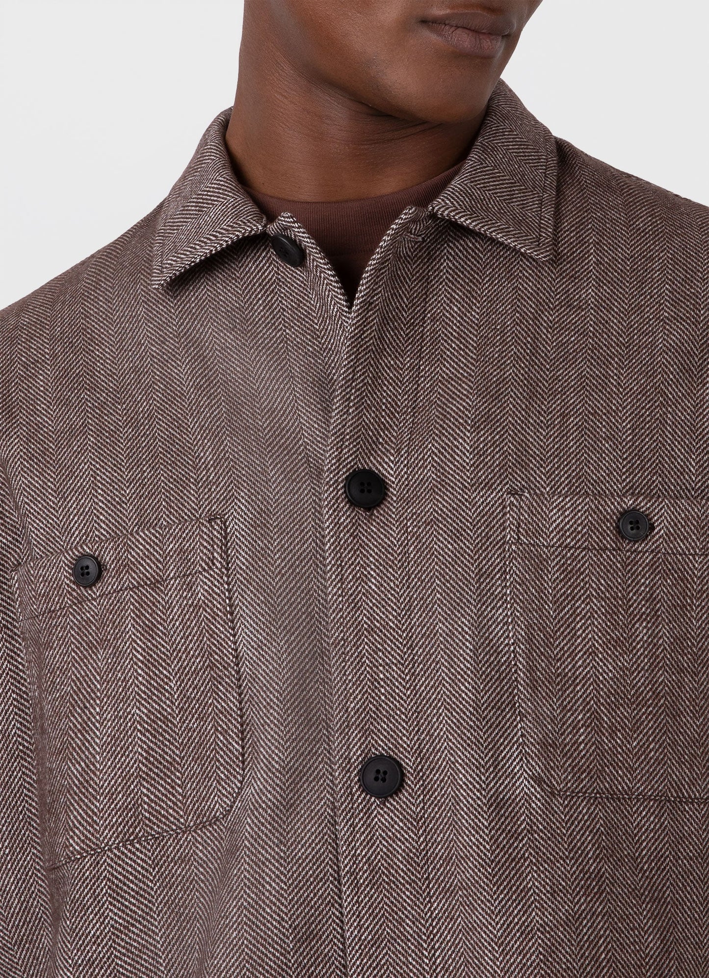 Mens Herringbone Overshirt In Light Brown Msht2095 Brfs