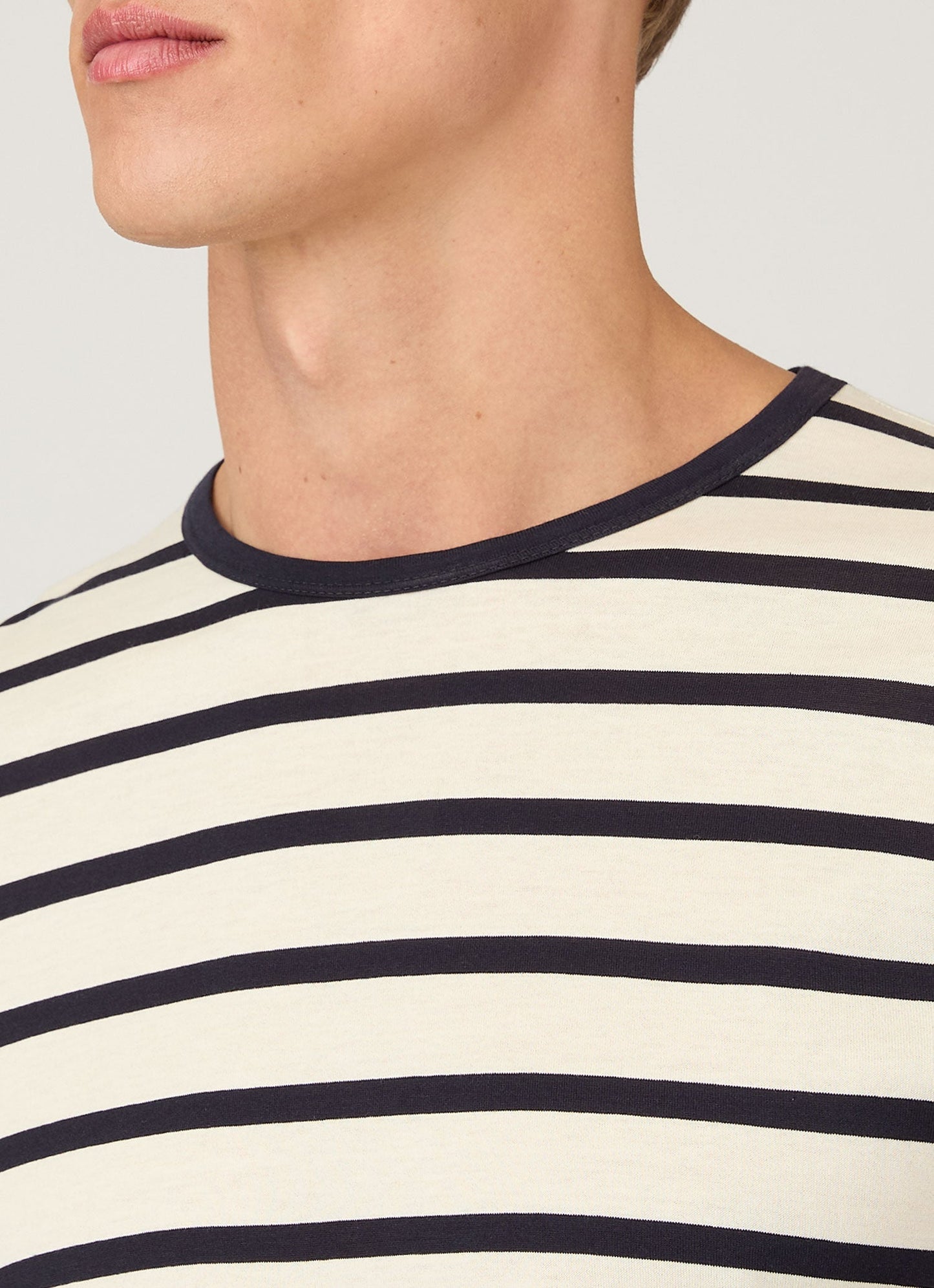 Mens Cotton Classic Breton Stripe Tshirt Ecru Navy Mtsh0001Brs