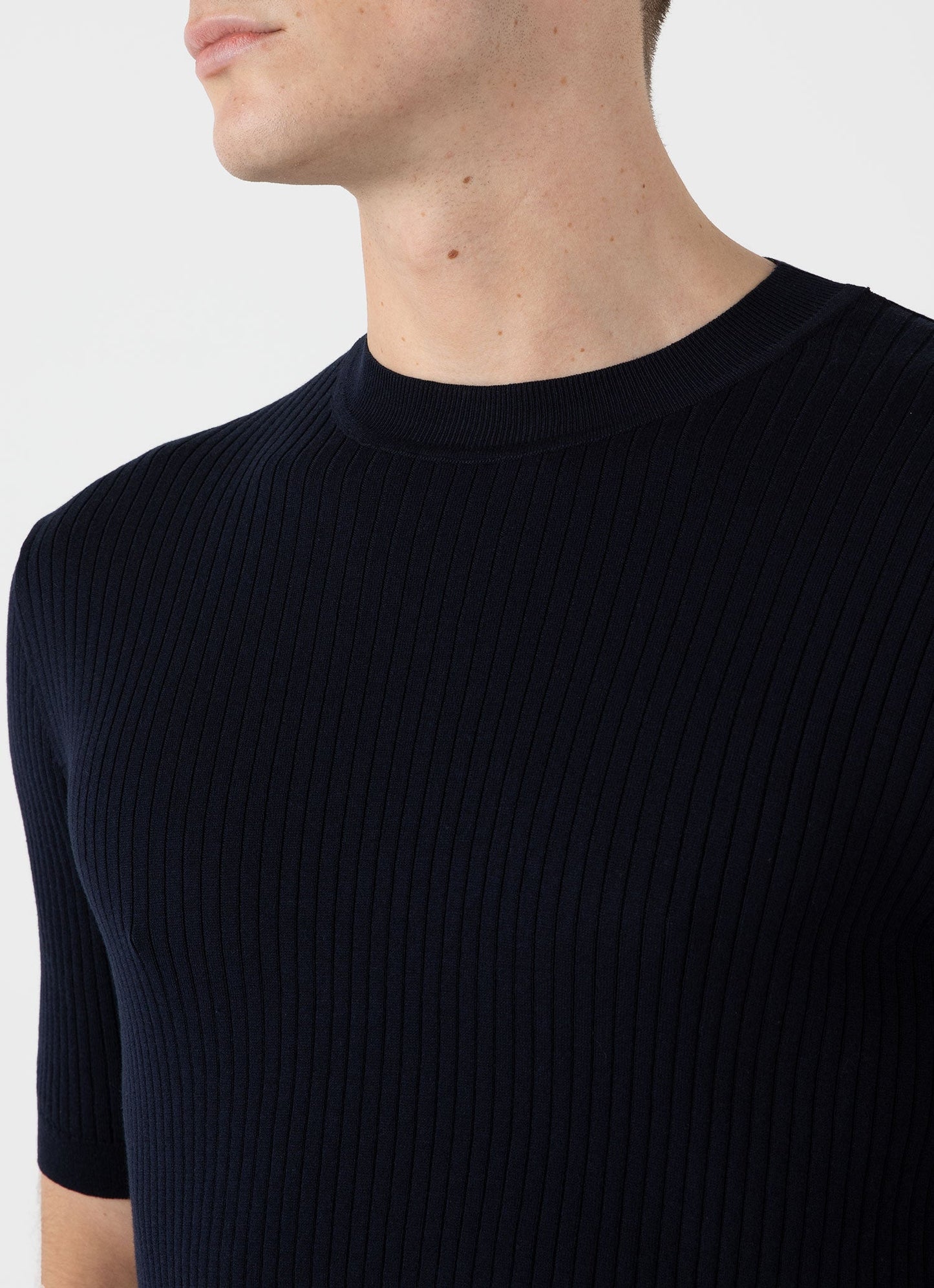 Mens Fine Rib Silk Cotton Tshirt In Navy Mtsh8240 Buaa