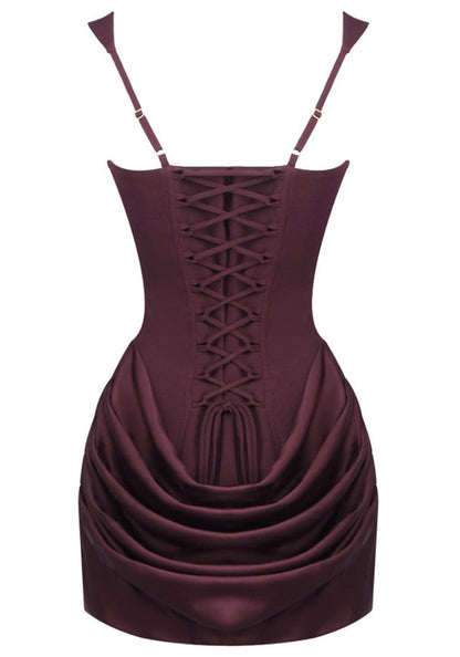 Draped Detail Corset Dress Brown