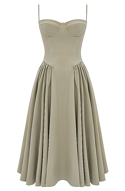 Bustier A Line Midi Dress Khaki