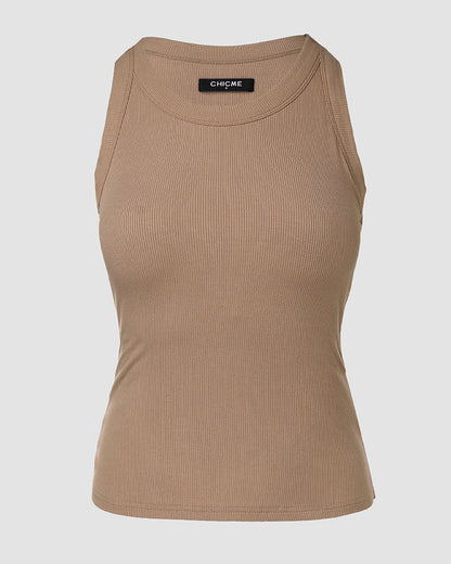 Chicme Built In Bra 2 Piece Athletic Tank Tops For Women Ribbed Tank Top
