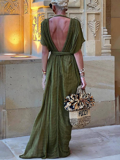 Kimono Draped Braids Cover Up Slit Maxi Dress