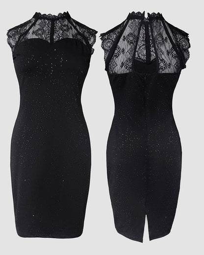 Glitter Contrast Lace Party Dress