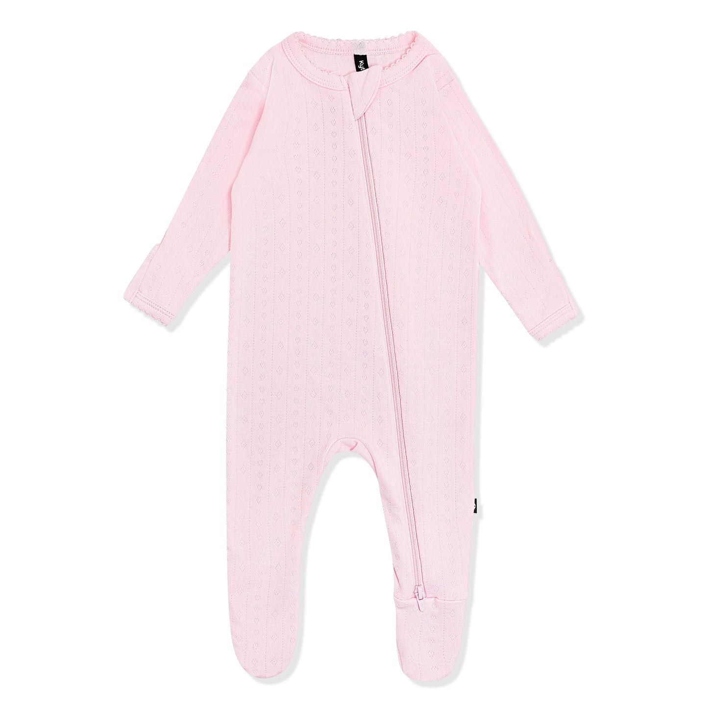 Pointelle Zippered Footie in Sakura