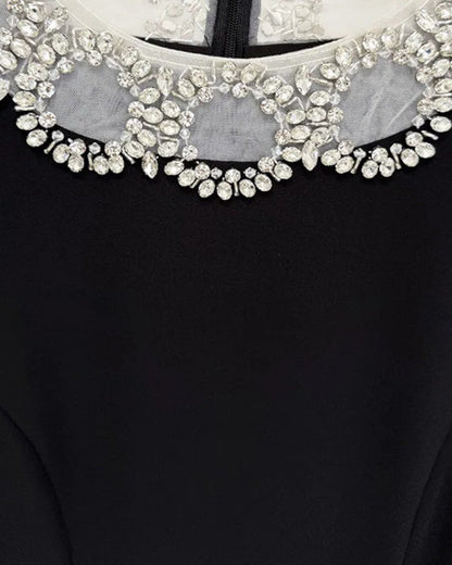 Long Sleeve Crystal Mesh Maxi Dress Black