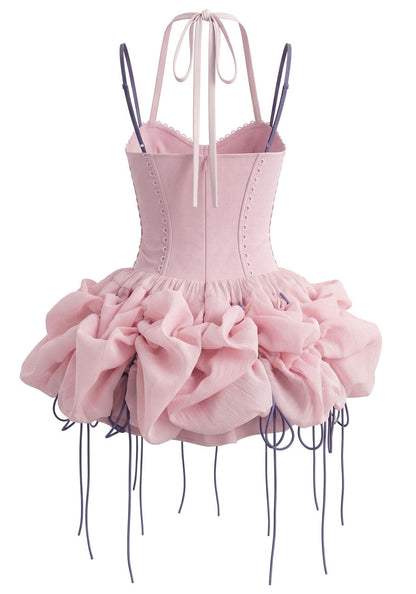Halter Lace Bubble Dress Pink Purple