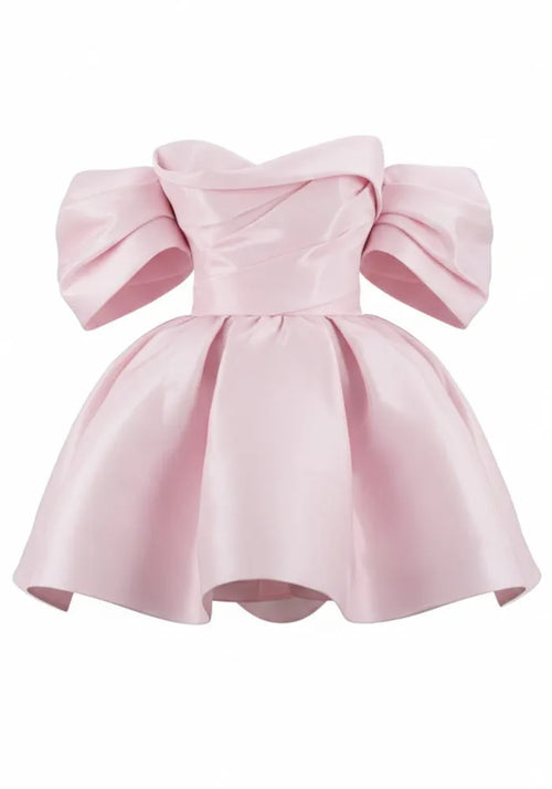 Draped Bardot Skater Dress Pink