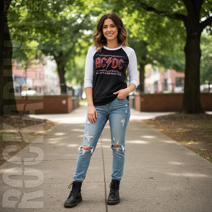 AC/DC Hell Ain't A Bad Place Ladies Raglan Tee Junior Top