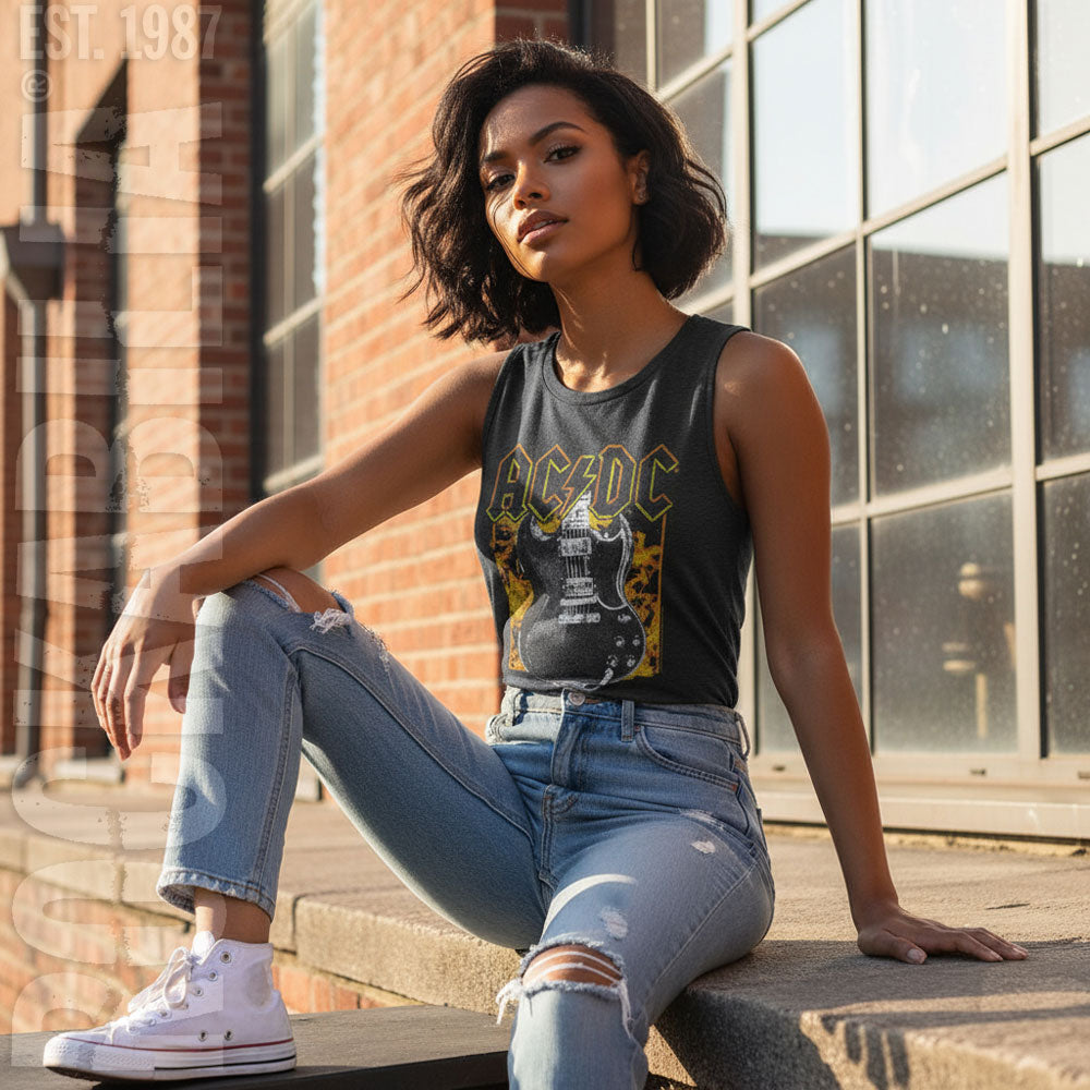 AC/DC AC/DC Fire And Guitar Womens Tank