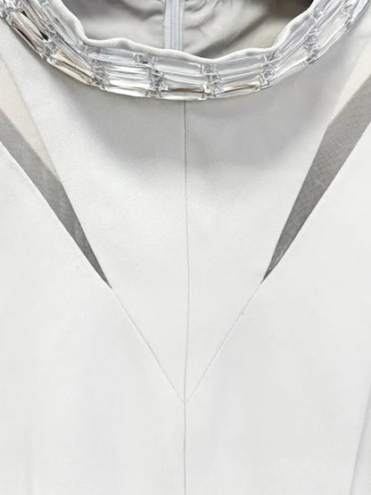 Long Sleeve Crystal Maxi Dress Light Grey