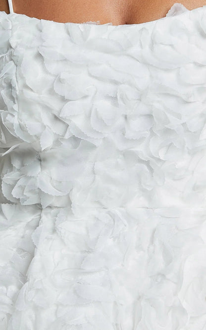Alvia Mini Dress - 3d Flower Full Skirt Dress in White