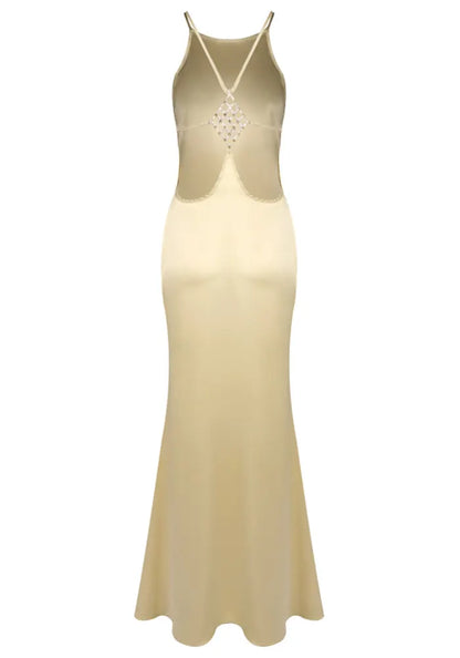 Halter Backless Maxi Dress Gold