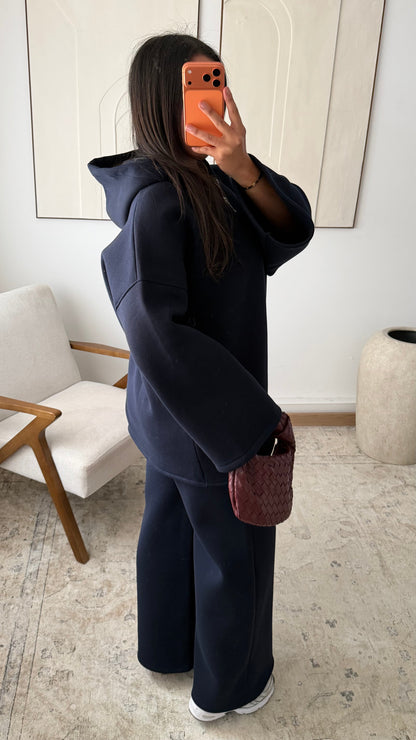 Ensemble Long A Zip Molletonne Bleu Marine