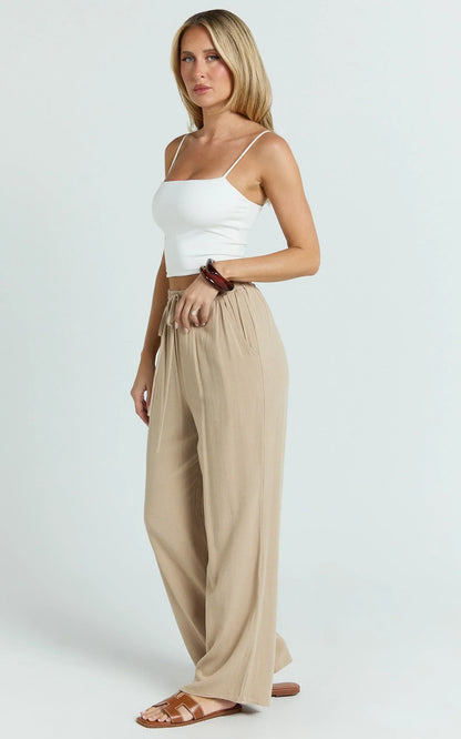 Kala Pants - Mid Waisted Relaxed Elastic Waist Pants in Sand