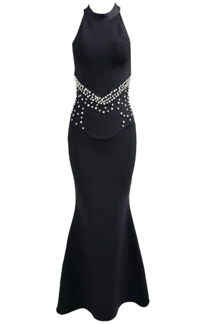 Halter Crystal Front Maxi Dress Black