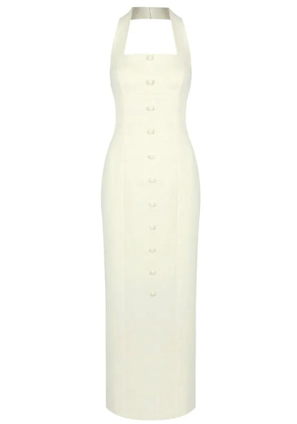 Halter Button Detail Maxi Dress Ivory