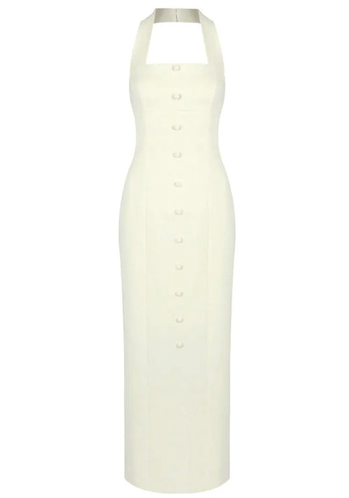 Halter Button Detail Maxi Dress Ivory