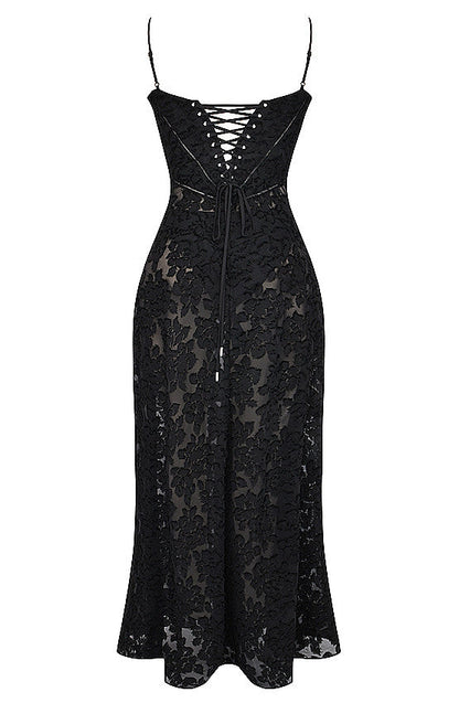 Floral Corset Maxi Dress Black