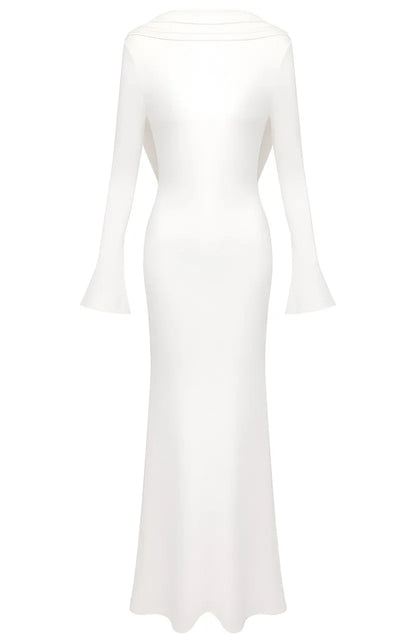 Long Sleeve Backless Maxi Dress White