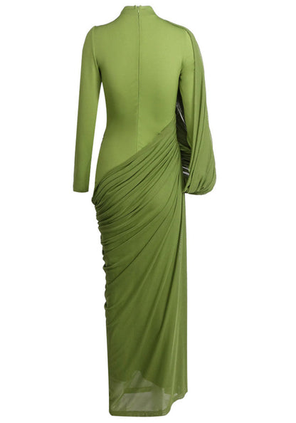 Long Sleeve Draped Maxi Dress Green