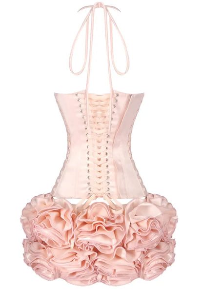 Halter Floral Corset Two Piece Dress Pink