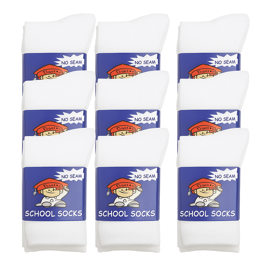 12x Pairs White SCHOOL SOCKS Bulk Pack - Plain Cotton for Girls/Boys School Uniform