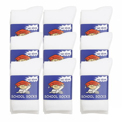 12x Pairs White SCHOOL SOCKS Bulk Pack - Plain Cotton for Girls/Boys School Uniform