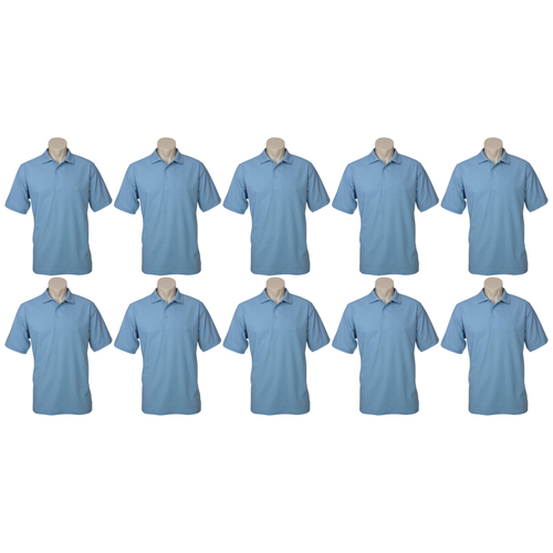 10X Mens Plain Short Sleeve Polo Shirt Bulk Pack Sky Blue Pique Knit Casual T Shirt