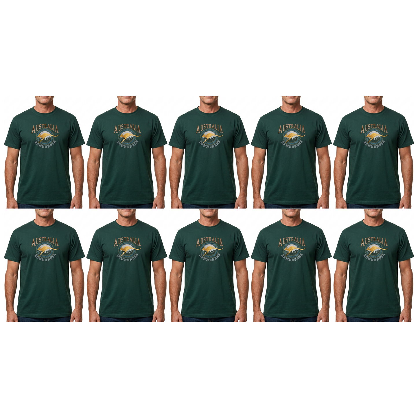 10X Adult Kangaroo Down Under Australia T Shirt Bulk Pack Bottle Green 100 Cotton Souvenir Gift Tee Top