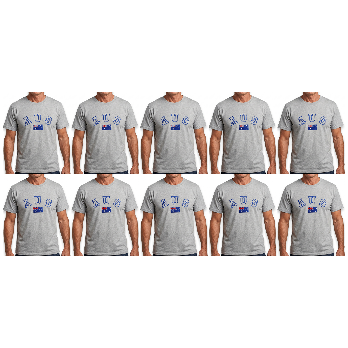 10X Adult Australian Aus Flag Souvenir T Shirt Bulk Pack Grey Cotton Blend Tee Top
