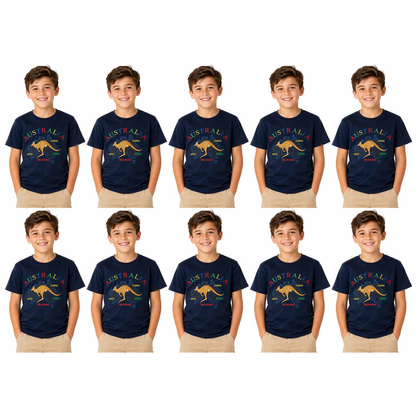 10X Kids Kangaroo Australia T Shirt Bulk Pack Navy Blue 100 Cotton Childrens Souvenir Gift Top