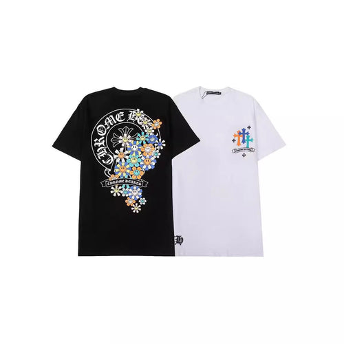 Chrome Heart T Shirts Croix Cross Color Leather Printed Short Sleeve T-Shirt