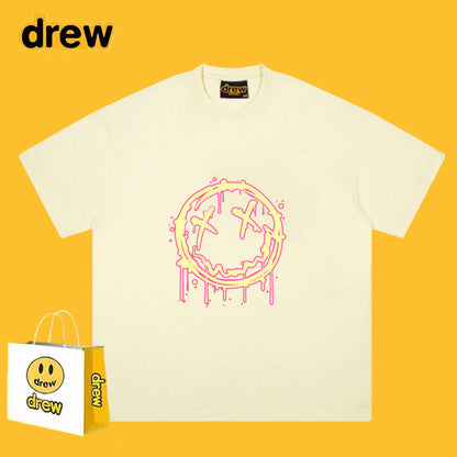 Drew T-shirts Flame Smiley Face Short Sleeve Print