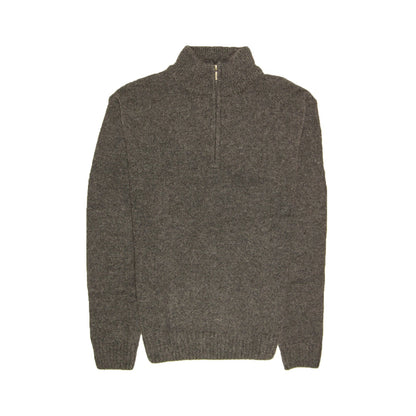 100 Shetland Ragg Wool Half Zip Up Knit Jumper Pullover Mens Sweater Knitted Charcoal