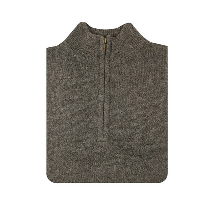 100 Shetland Ragg Wool Half Zip Up Knit Jumper Pullover Mens Sweater Knitted Charcoal