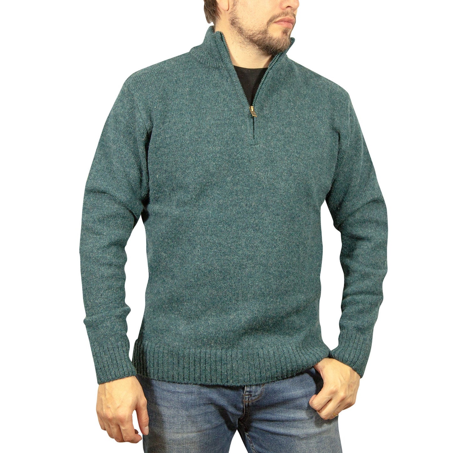 100 Shetland Ragg Wool Half Zip Up Knit Jumper Pullover Mens Sweater Knitted Sherwood