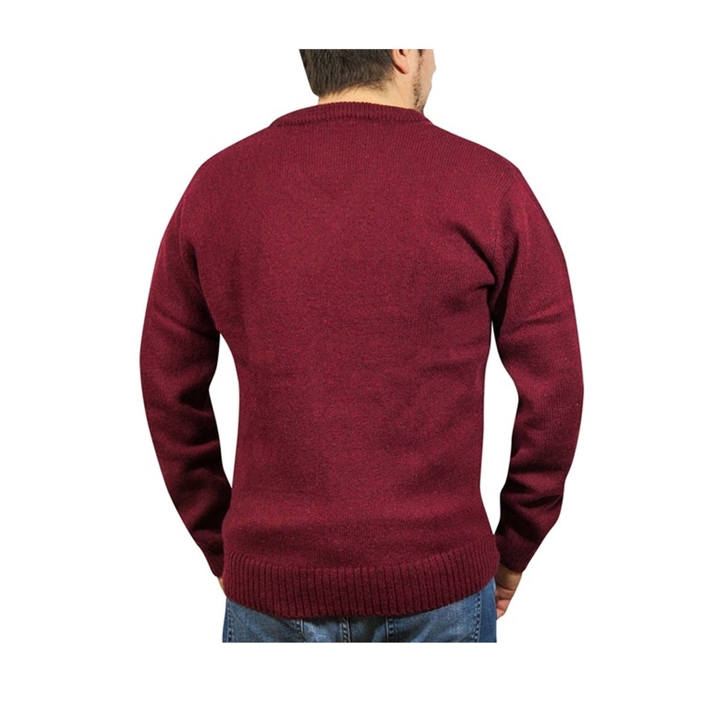 100 Shetland Ragg Wool V Neck Knit Jumper Pullover Mens Sweater Knitted Burgundy