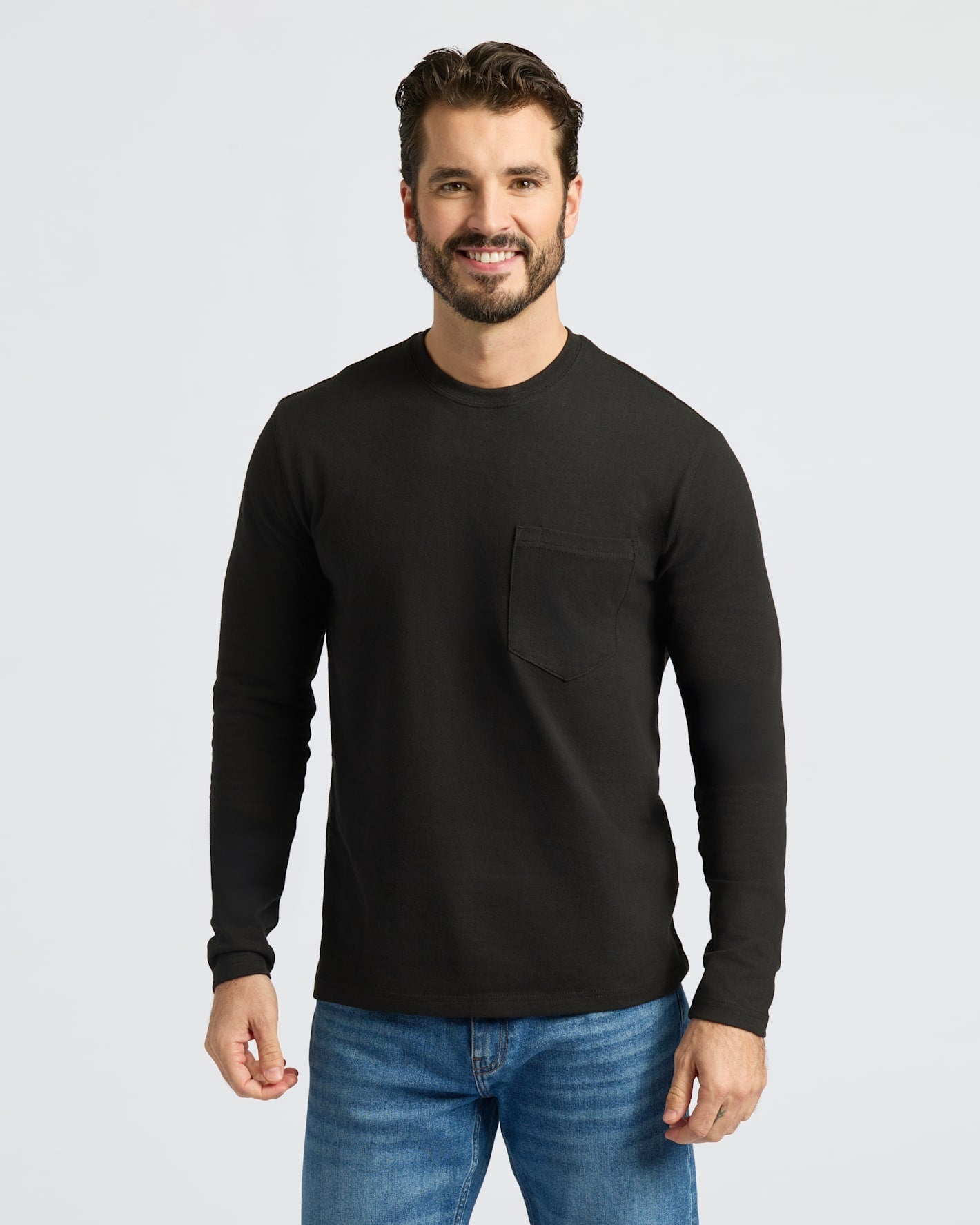 Black Heavyweight Long Sleeve Pocket Crew 4-Pack