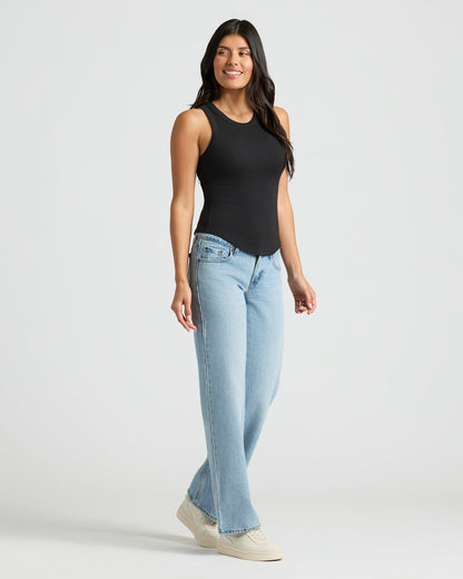 Womens Black Ribbed High Neck Tank 3-Pack