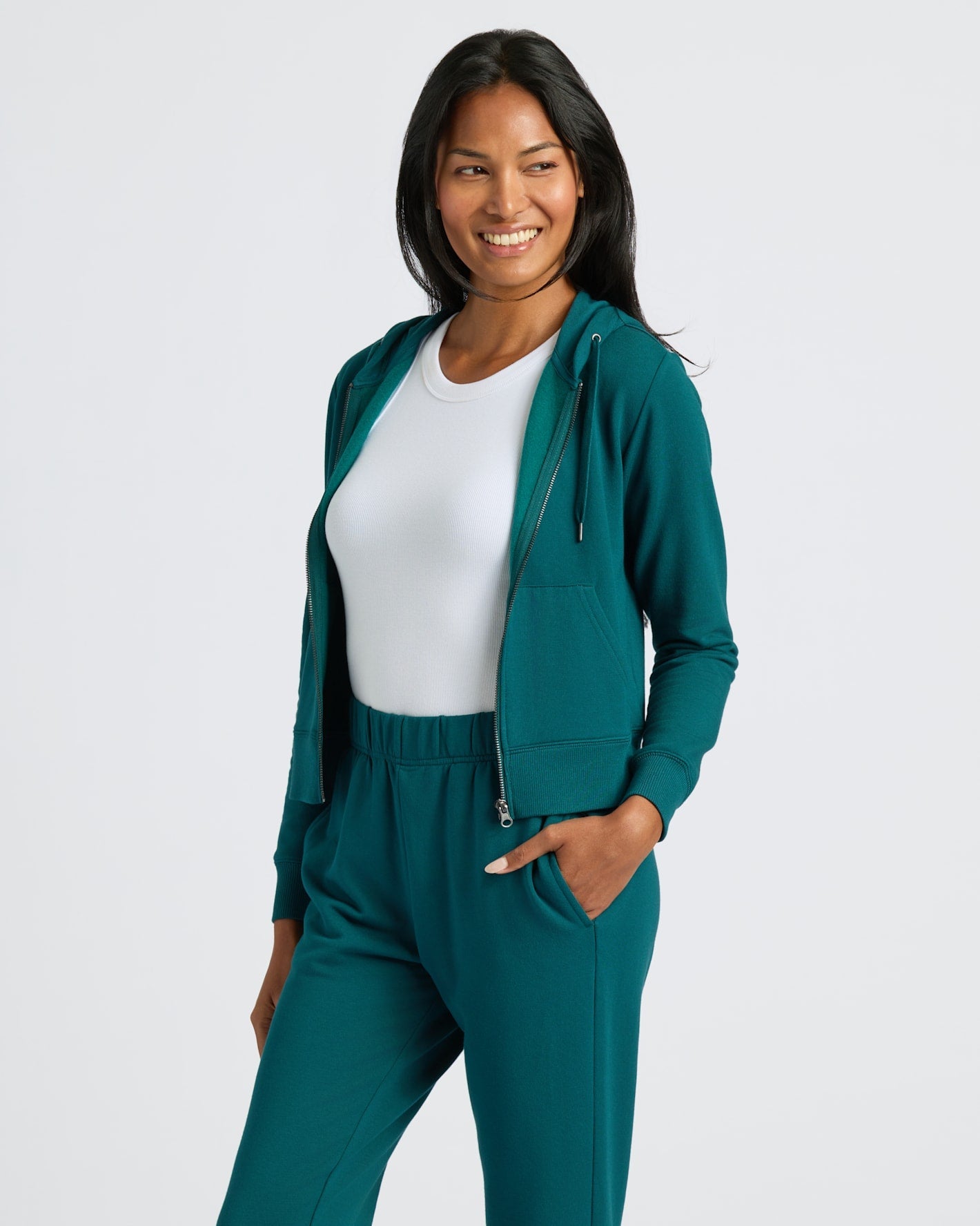 Womens Deep Emerald Crop Zip Hoodie & Relaxed Jogger 2-Pack