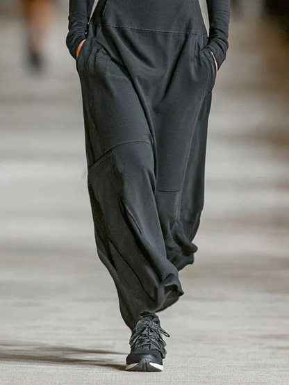 Black Turtleneck Zip-up Loose-fitting Casual Maxi Dress