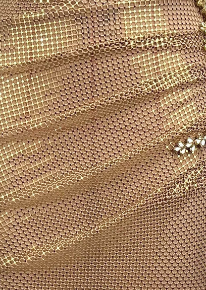 Halter Crystal Sparkly Maxi Dress Gold